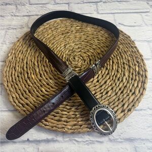 Brown Women's Belt with Ornate Silver Buckle. Size M/L.